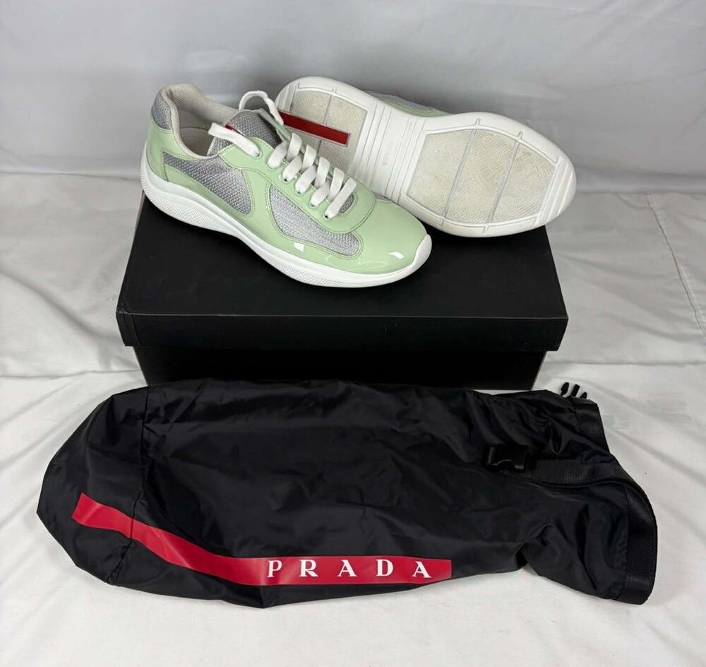 Prada American Cup Patent Mint Green Mens Mesh Sneakers - Sz 7 US SPB JA-365540 - Picture 1 of 14